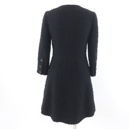 CHANEL P46625v28631 Wool Tweed Coat With Coco Mark Buttons Black 34 Made In
