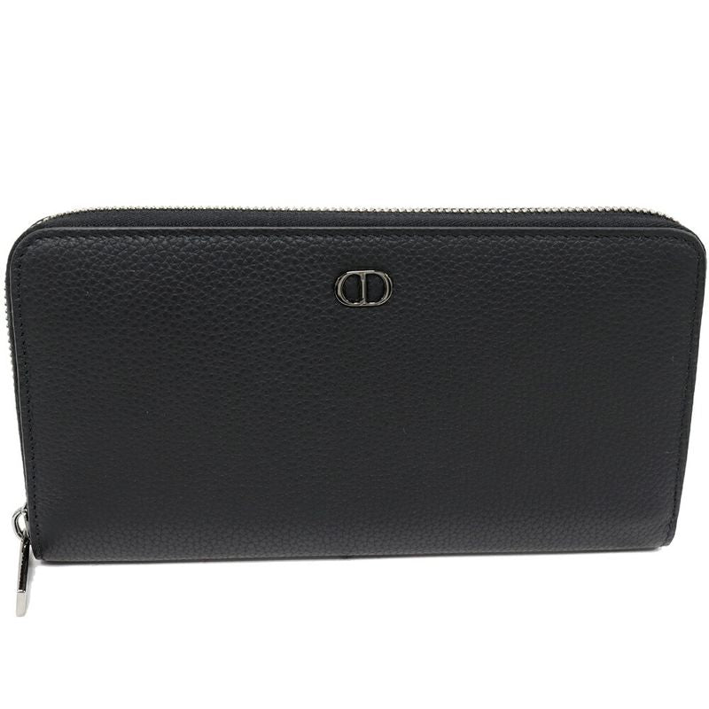 Dior Round Zipper Long Wallet With Change Pocket Icon Long Zip Wallet Grained