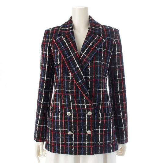 Chanel Tweed Plaid Double Tailored Jacket Black 36