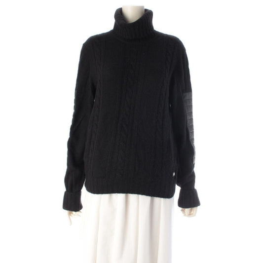 Chanel Choco Bar Cashmere High Neck Knit Elbow Patch Sweater Top Black 42