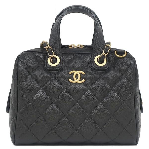 Chanel Shoulder Bag Quilted Small Caviar Leather Black Gold