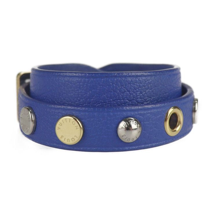 Louis Vuitton Bracelet Spike It M6693 F 17 Leather Blue Gold Hardware