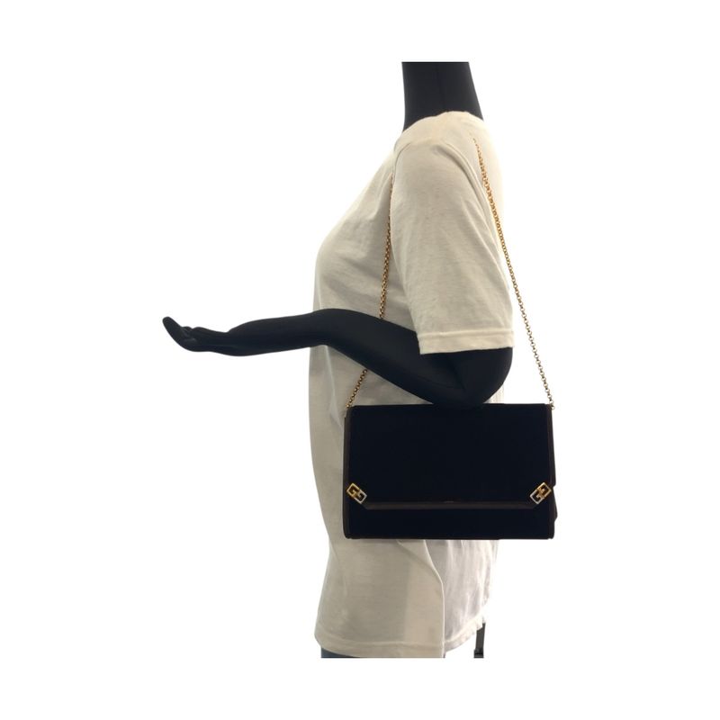 Gucci Vintage Old Gucci Double G Brown Gold Hardware Velour Shoulder Bag