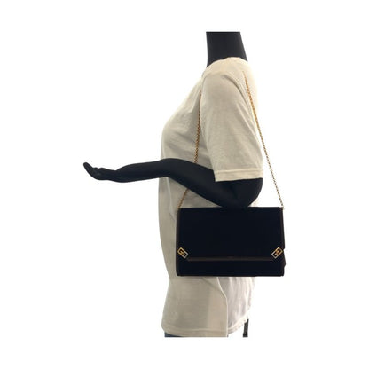 Gucci Vintage Old Gucci Double G Brown Gold Hardware Velour Shoulder Bag