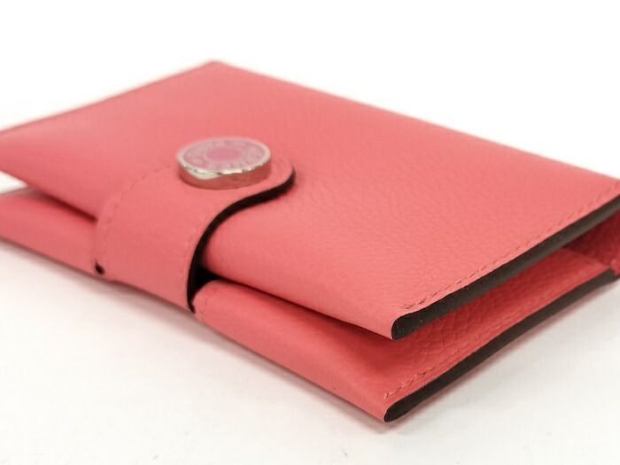 Hermes RMS Card Case Business Card Holder Leather Rose Texas Pinkish Stamped K