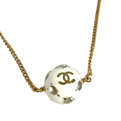 Chanel Necklace Soccer Ball Logo CC Metal White