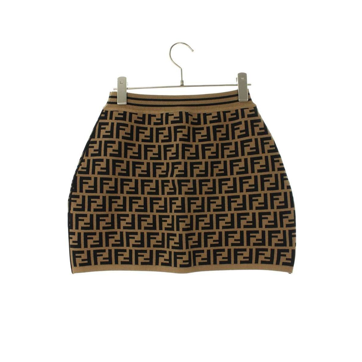 Fendi Aeyd Zucca Pattern FF Logo Knit Mini Skirt Beige Black — view 2