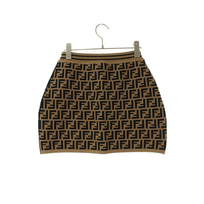 Fendi Aeyd Zucca Pattern FF Logo Knit Mini Skirt Beige Black — view 2
