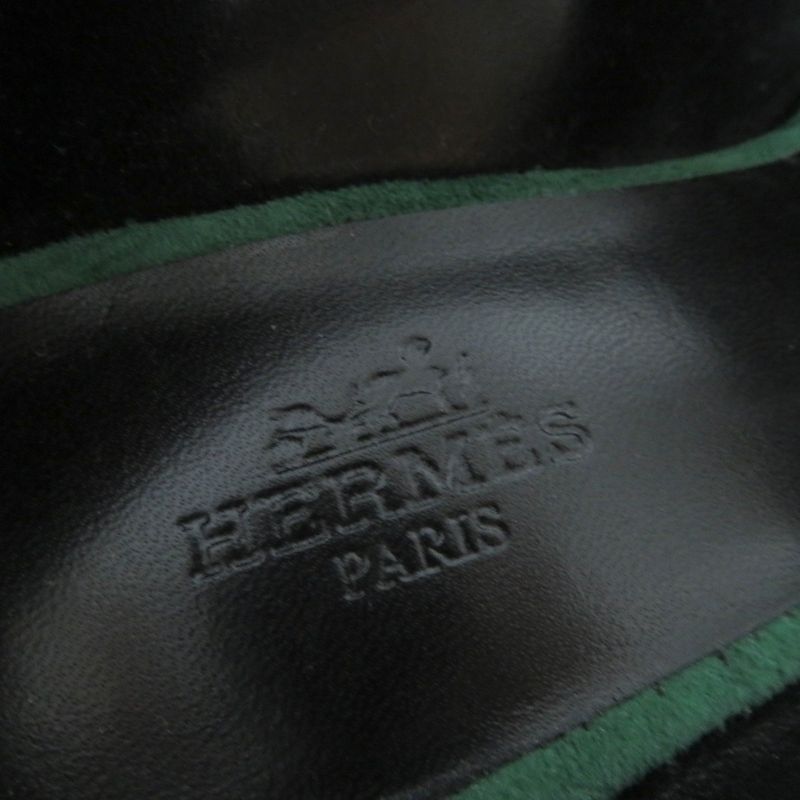 Hermes 2022 222283z Pointed Toe Suede Leather Pumps Green 37 With Box And