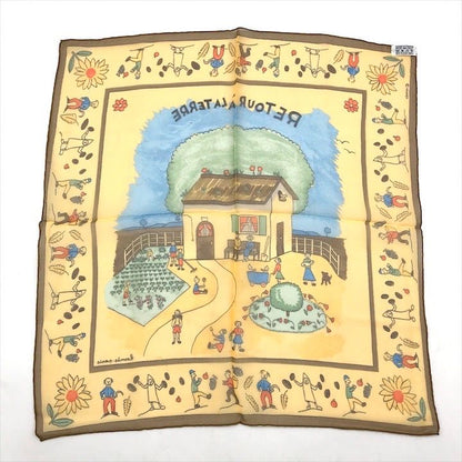 Hermes Petit Carre 40 Retour Ala Terre Return to Silk Yellow Scarf