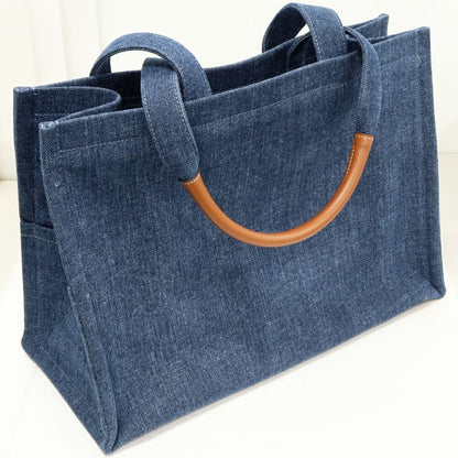 Celine Tote Shoulder Bag Large Cabas Denim Canvas Blue 196762ef707at