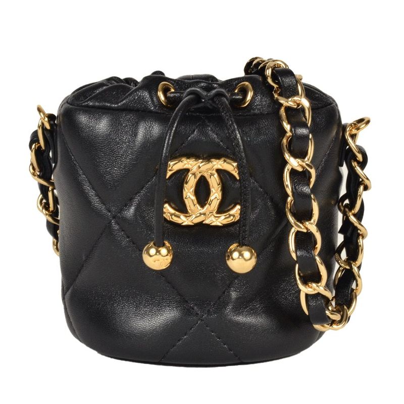 Chanel Coco Mark Chain Shoulder Pouch Shoulder Bag Lambskin Ap2330 Black Gold
