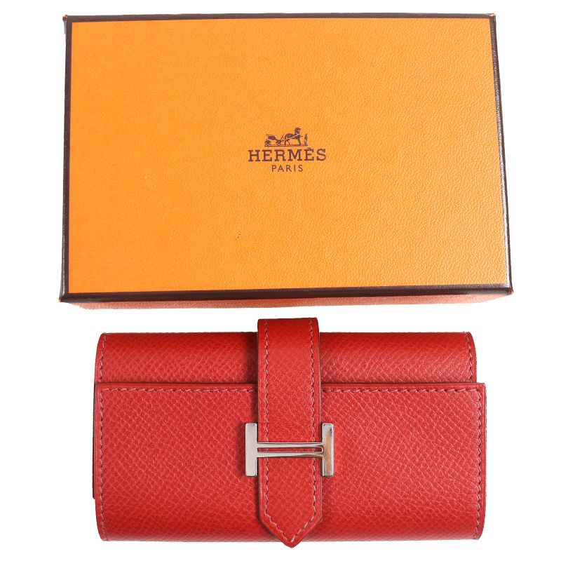 Hermes Bearn H Logo Silver Hardware Vaux Epson 4-ribbon Key Case Red L