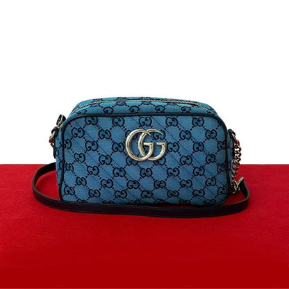 Gucci GG Marmont Canvas Leather Chain Shoulder Bag Pochette