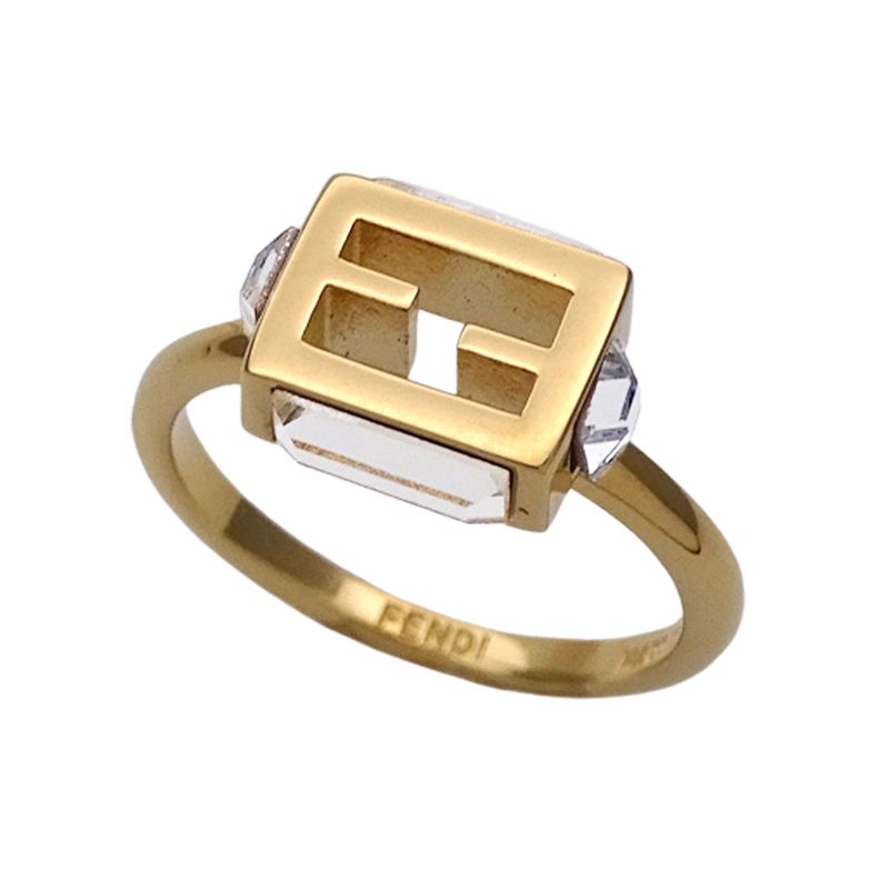 Fendi Ring Women's Brand Baguette Ring Metal Gold 8ah813 W2Y S Crystal Bijoux