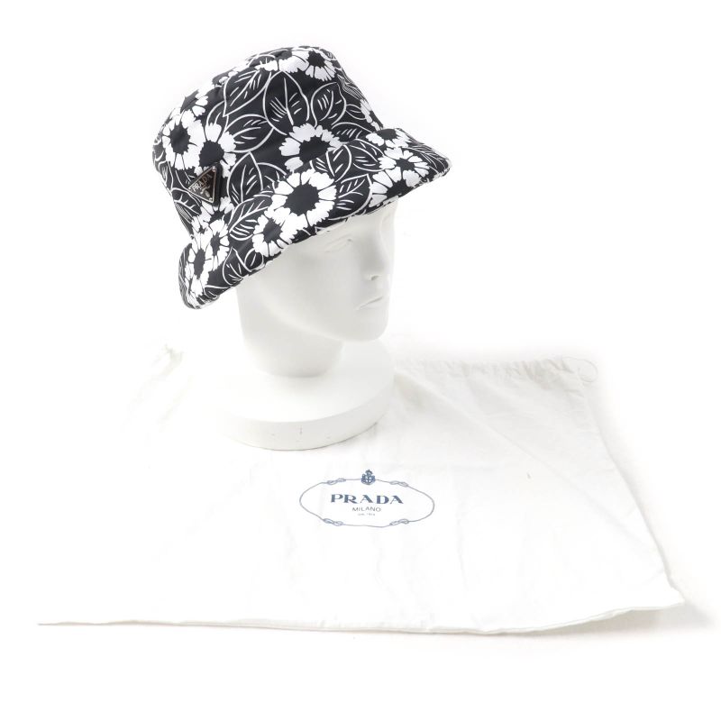 Prada 2021 1hc248 Re Nylon Floral Pattern Bucket Hat With Triangle Logo Plate