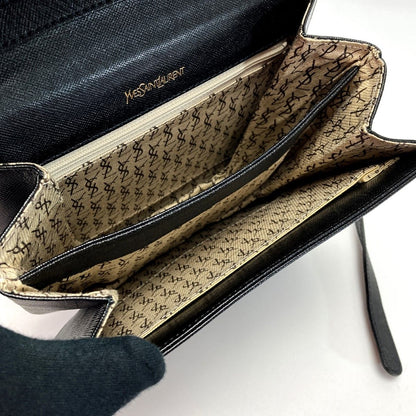 Yves Saint Laurent YSL Logo Shoulder Bag Black Leather Vintage