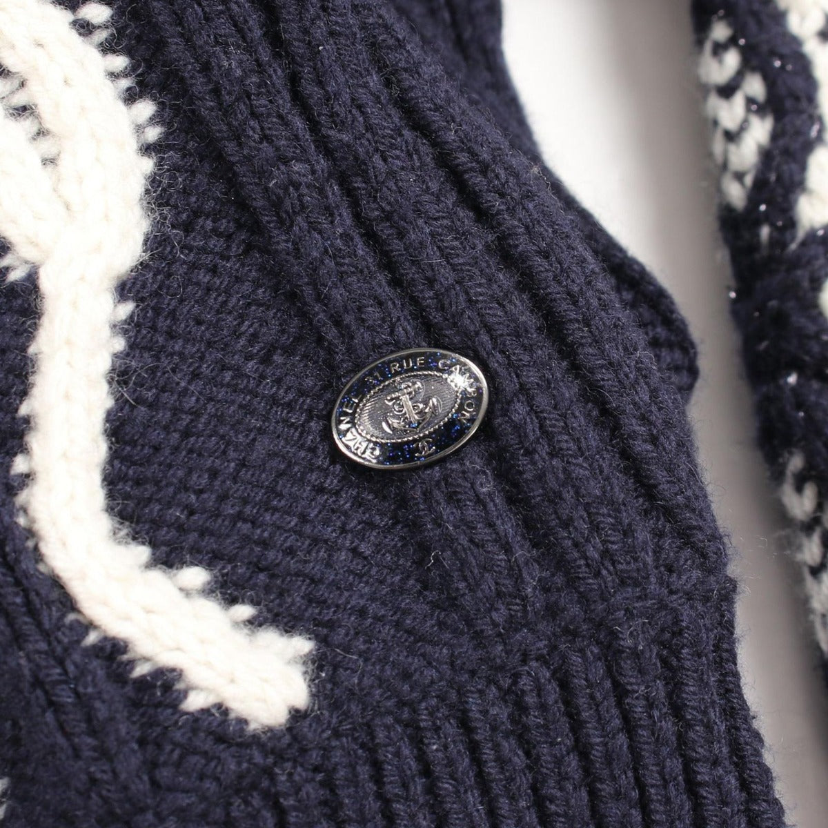 Chanel Dress Wool Knit Navy White — view 11