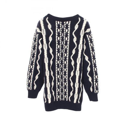 Chanel Dress Wool Knit Navy White — view 2