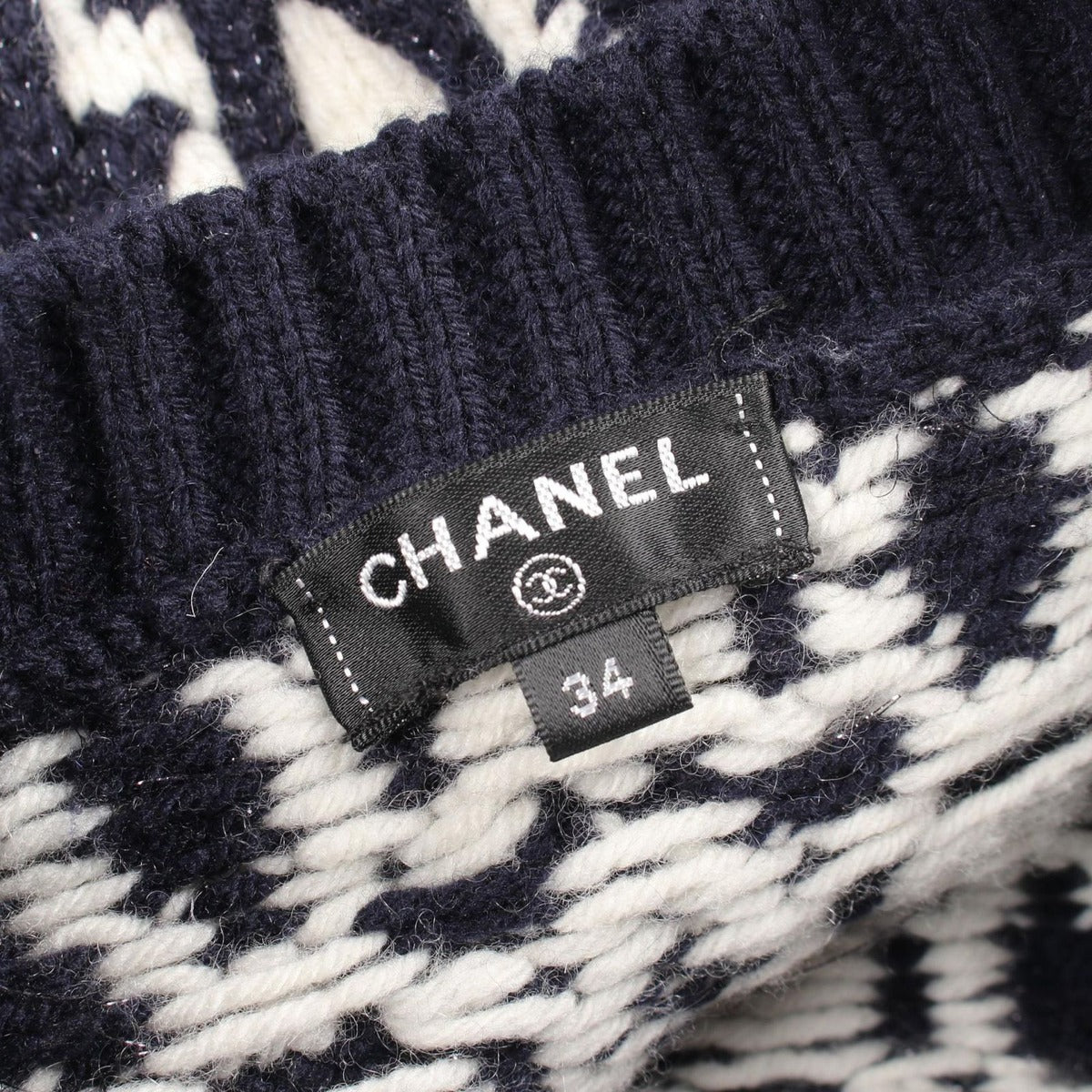 Chanel Dress Wool Knit Navy White — view 3