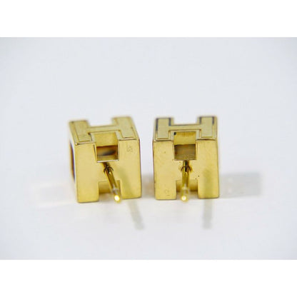 Hermes H Cube Earrings GP Gold Plated Ivory Accessories Jewelry — view 2