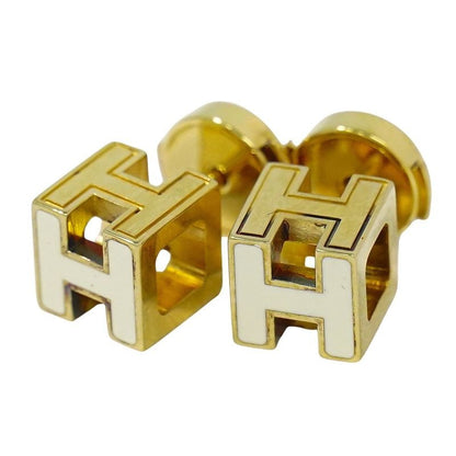 Hermes H Cube Earrings GP Gold Plated Ivory Accessories Jewelry