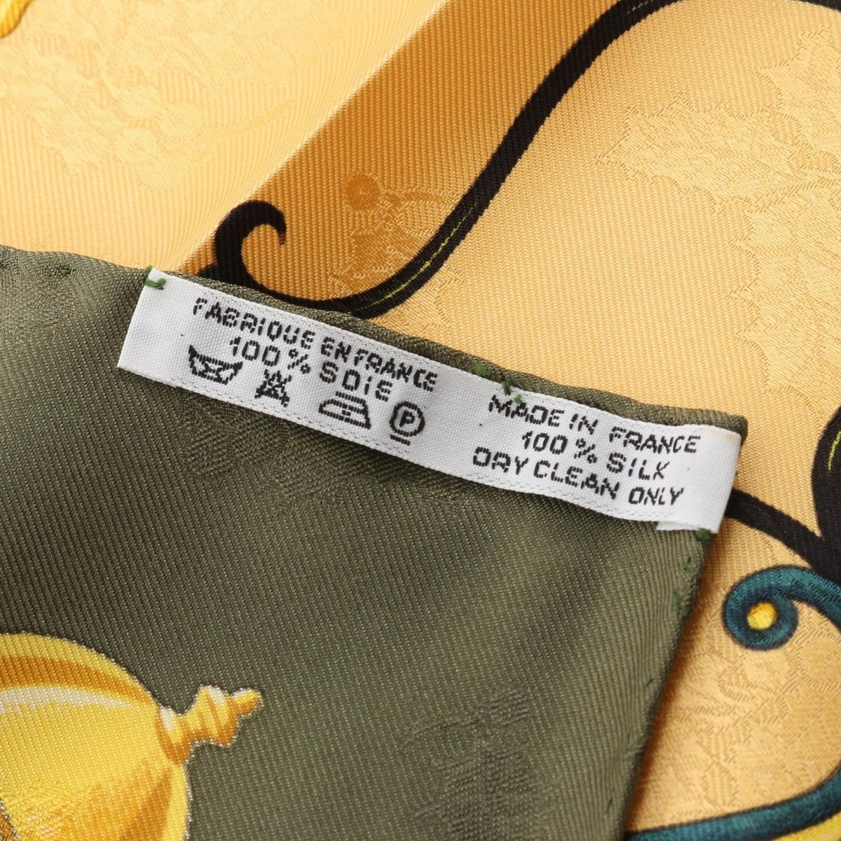 Hermes Scarf Carre 90 Plumes Et Grelots Silk Yellow Khaki Multicolor — view 3
