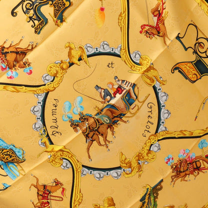 Hermes Scarf Carre 90 Plumes Et Grelots Silk Yellow Khaki Multicolor — view 7