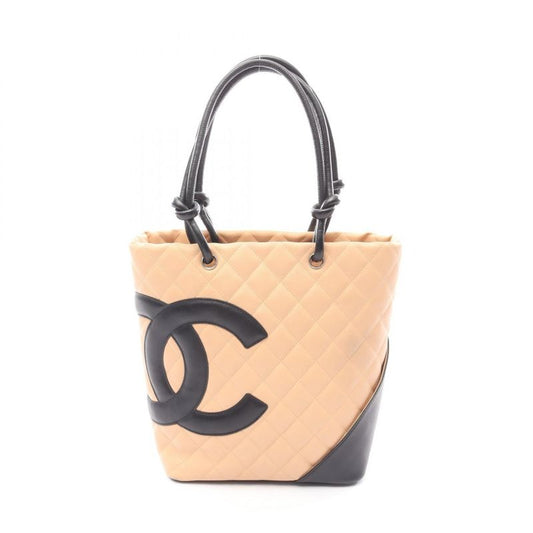 Chanel Tote Bag Cambon Line Medium Beige Black Leather
