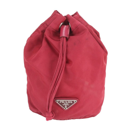 Prada Tessuto Nylon Triangle Logo Drawstring Leather Pouch