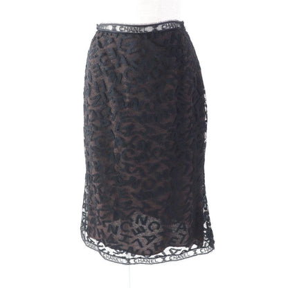 Chanel Vintage 98 A all Logo Lace Knee Length Tight Skirt Black 38