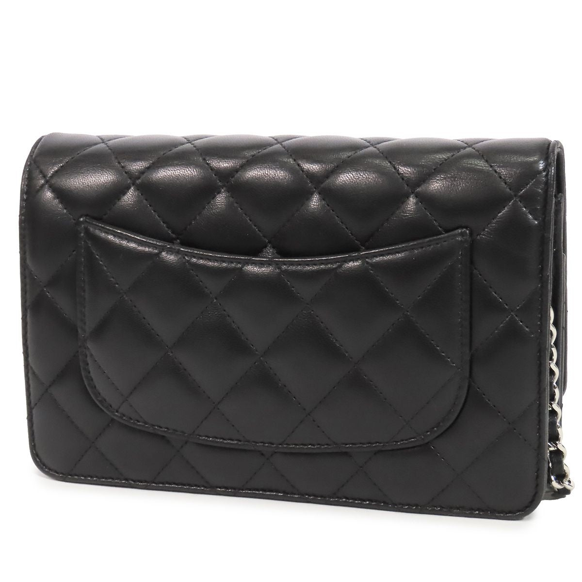 Chanel Chain Wallet Black Silver Lambskin Quilted Pochette Shoulder Bag — view 2