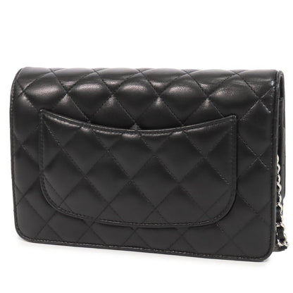 Chanel Chain Wallet Black Silver Lambskin Quilted Pochette Shoulder Bag — view 2