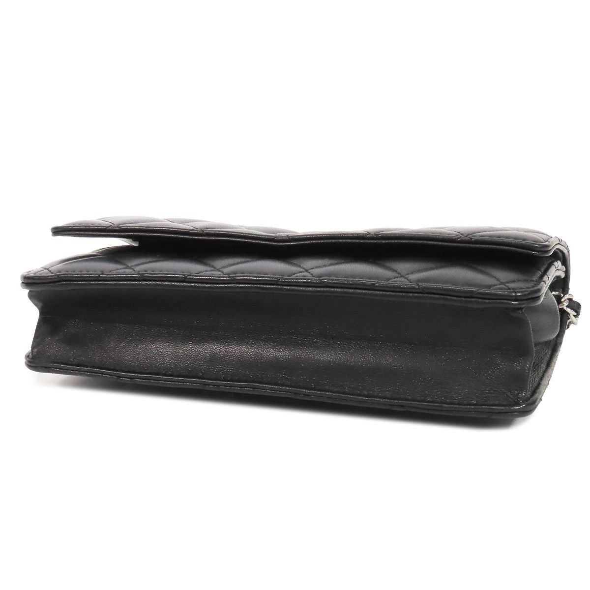 Chanel Chain Wallet Black Silver Lambskin Quilted Pochette Shoulder Bag — view 3