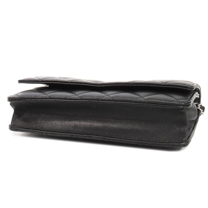 Chanel Chain Wallet Black Silver Lambskin Quilted Pochette Shoulder Bag — view 3