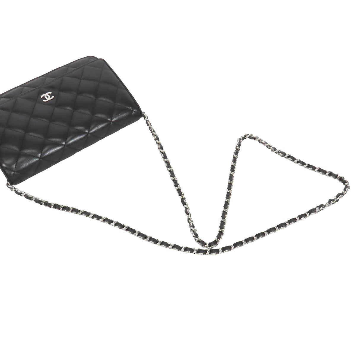 Chanel Chain Wallet Black Silver Lambskin Quilted Pochette Shoulder Bag — view 4