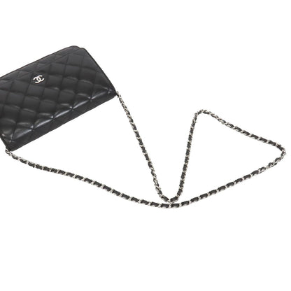 Chanel Chain Wallet Black Silver Lambskin Quilted Pochette Shoulder Bag — view 4