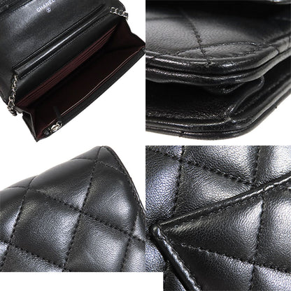 Chanel Chain Wallet Black Silver Lambskin Quilted Pochette Shoulder Bag — view 5