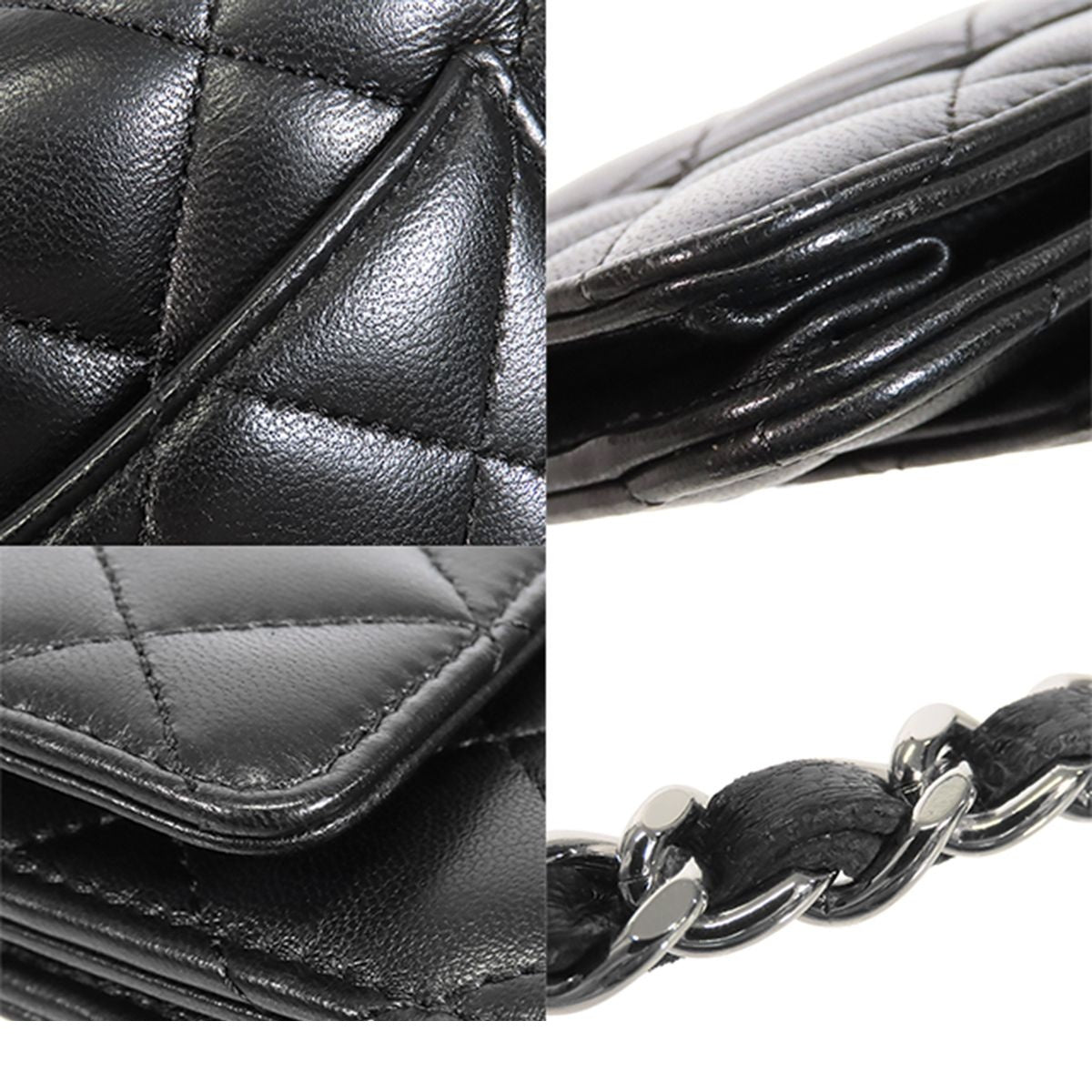 Chanel Chain Wallet Black Silver Lambskin Quilted Pochette Shoulder Bag — view 6