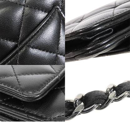 Chanel Chain Wallet Black Silver Lambskin Quilted Pochette Shoulder Bag — view 6