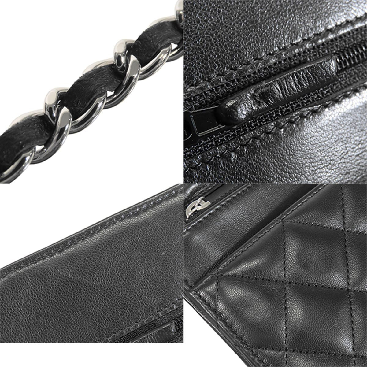 Chanel Chain Wallet Black Silver Lambskin Quilted Pochette Shoulder Bag — view 7