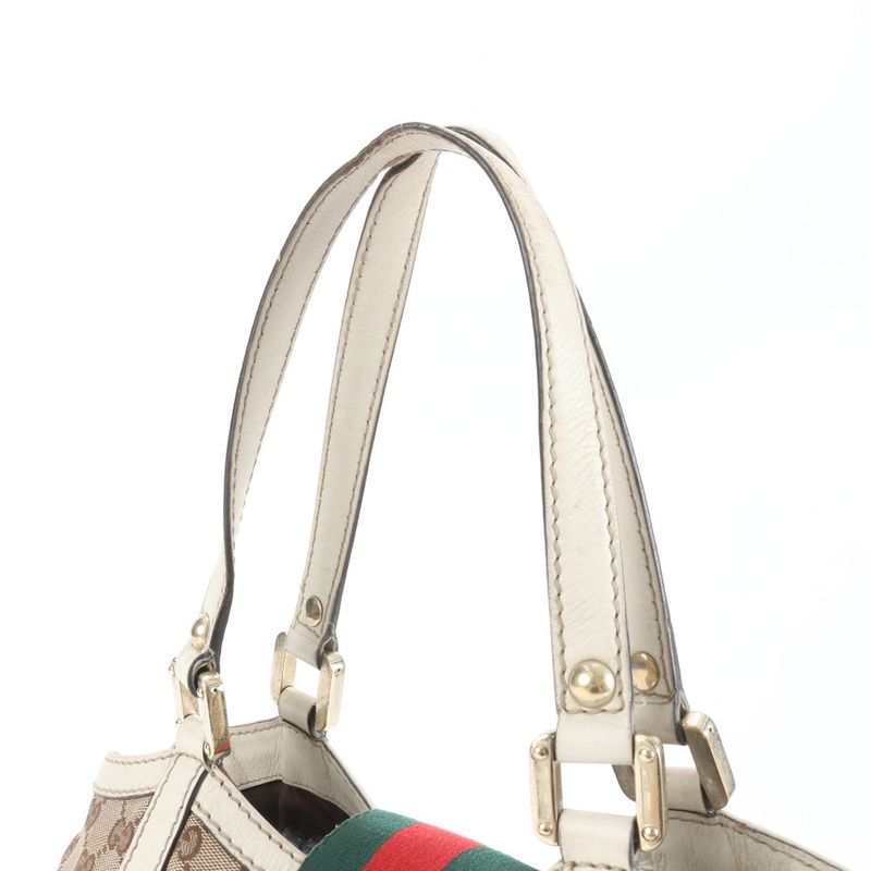 Gucci GG Canvas Sherry Line Leather Tote Bag Shoulder Hand 233607 Women EME