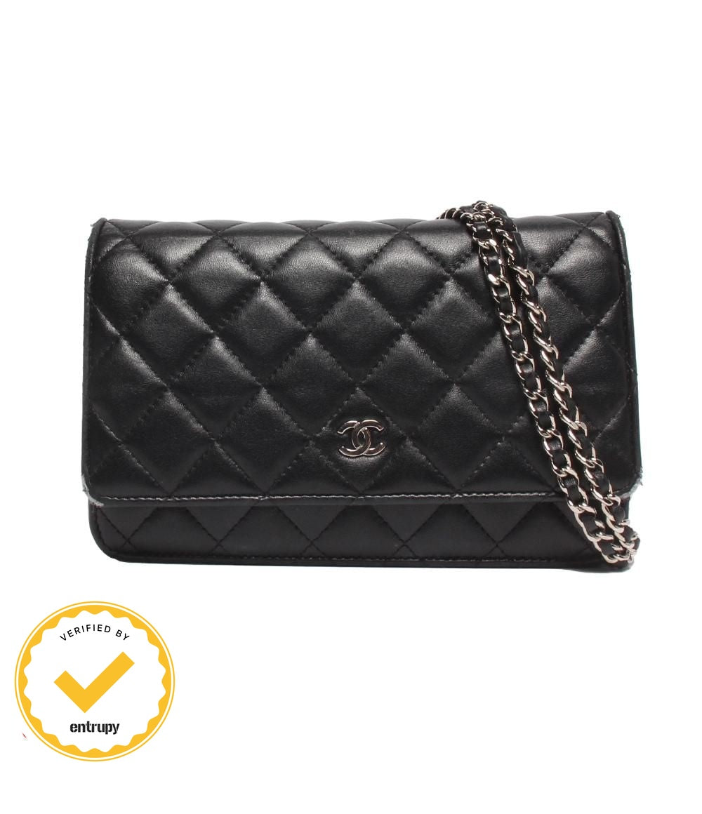 Chanel Chain Shoulder Bag Wallet Lambskin Silver Quilted