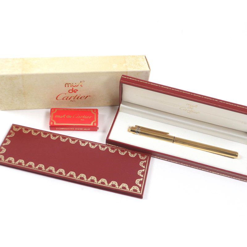 Cartier Vintage Panther Nib 18K F Nib Must De Cartier Capped Fountain Pen Gold