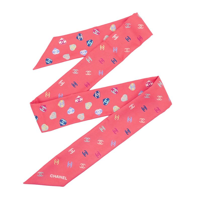 Chanel Headband Twill Pink Coco Mark 100% Silk Scarf Accessories