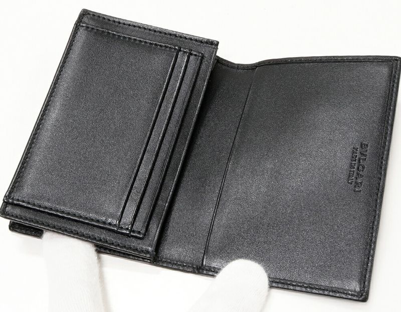 Bulgari Bifold Business Card Holder With Depth Weekend PVC Canvas Gray 32588