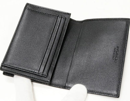 Bulgari Bifold Business Card Holder With Depth Weekend PVC Canvas Gray 32588