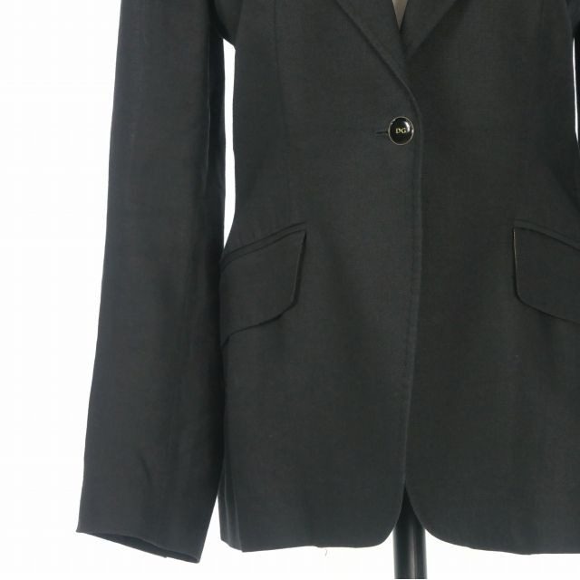 Dolce & Gabbana Logo Patch Linen Tweed Jacket Black Long Sleeve 42 — view 4
