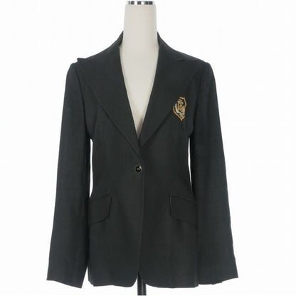Dolce & Gabbana Logo Patch Linen Tweed Jacket Black Long Sleeve 42