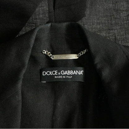 Dolce & Gabbana Logo Patch Linen Tweed Jacket Black Long Sleeve 42 — view 6